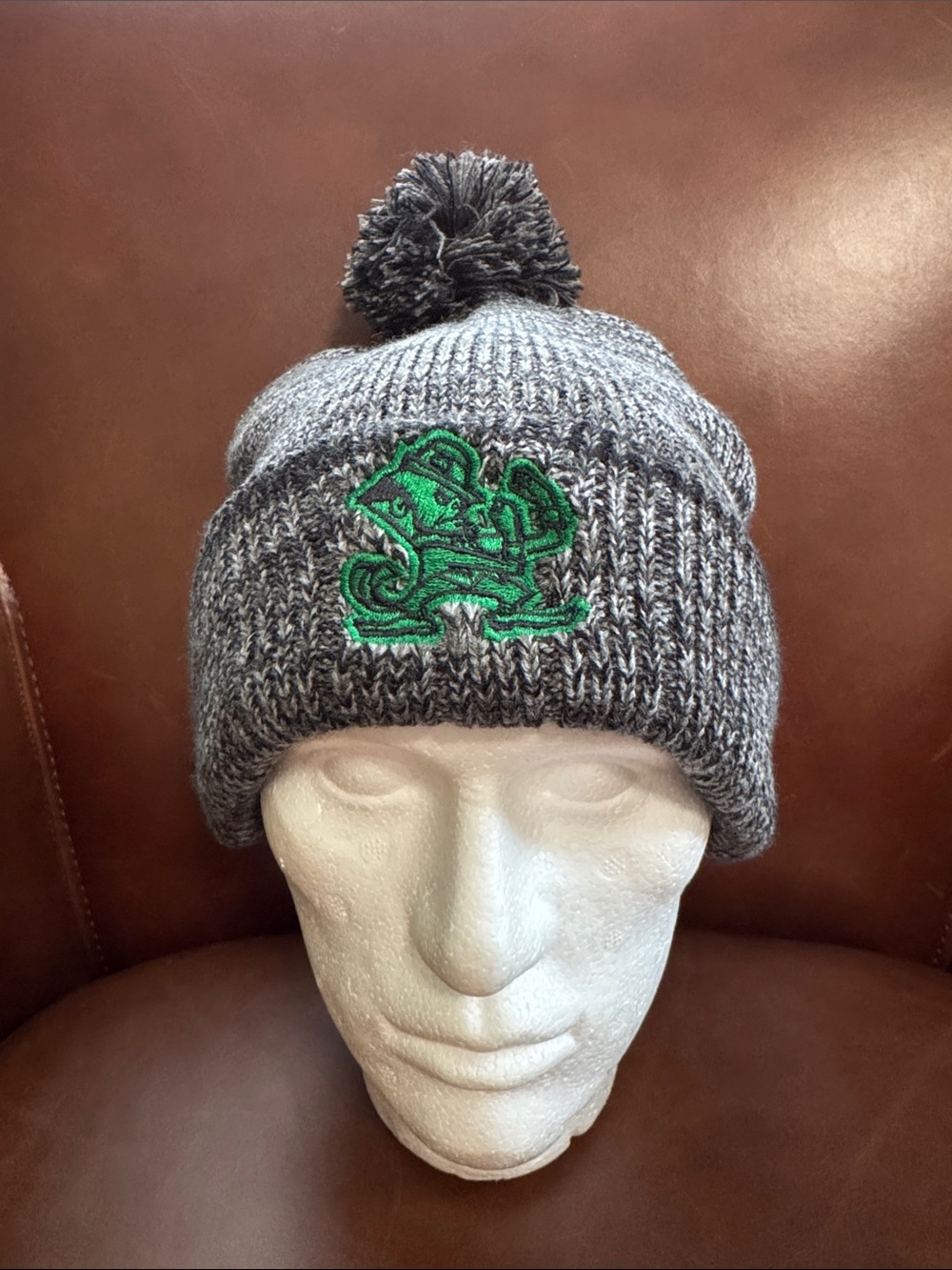 NWT Notre Fighting Irish NCAA Adult Beanie Hat Cuffed Embroidered Pom Pom Gray